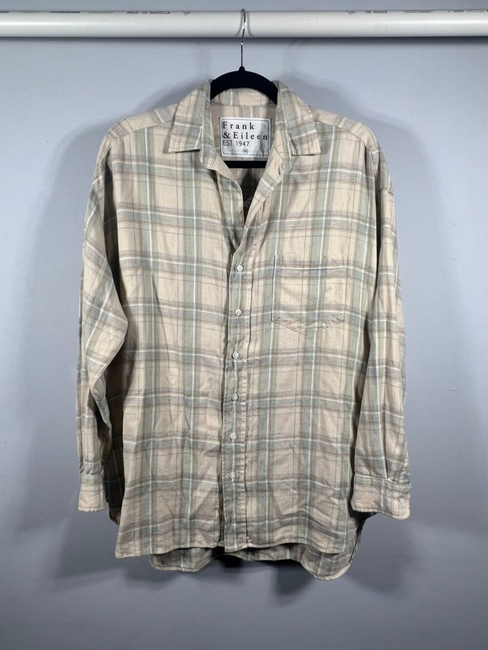 Frank & Eileen Top Womens Shirley Button Up Flannel Oversized XS Italian Luxe